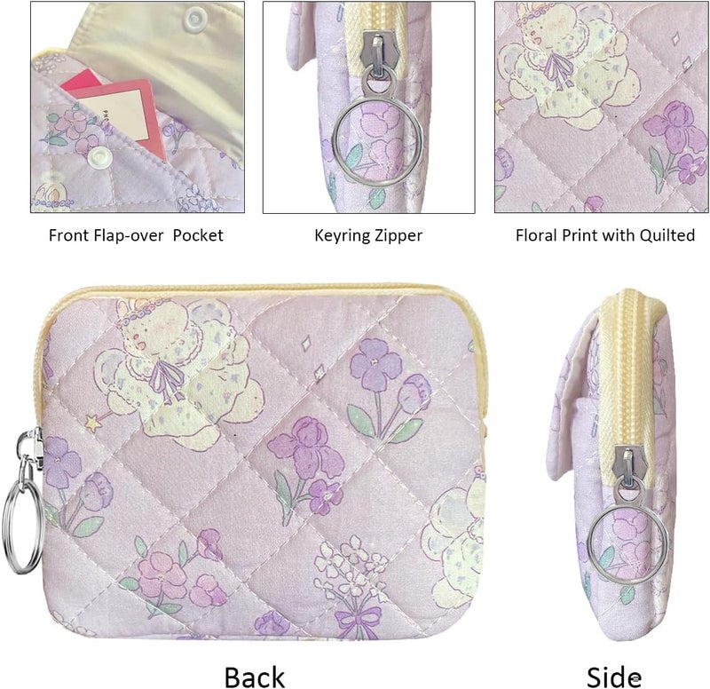 Modacarry Store Cotton Quilted Floral Coin Pouch with Cute Prints Zipper for Women Girls (PURPLE BOUQUET) - Image 4